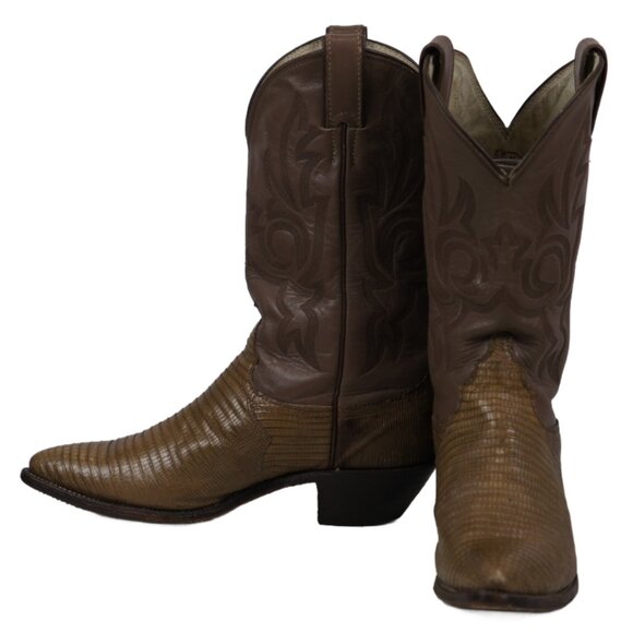 Justin Butterscotch & Tan Lizard Cowboy Western Boots Vintage US Made Women 9 B - Picture 1 of 10